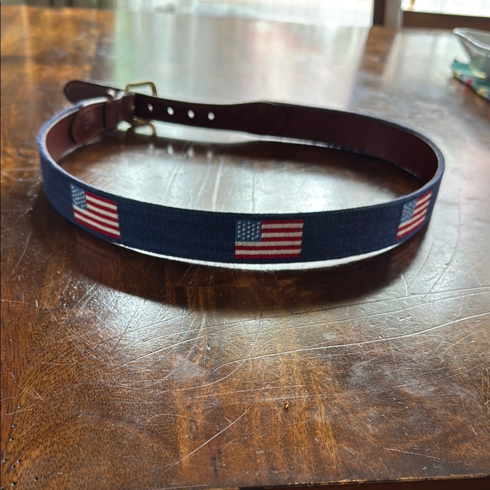 Blue and Red Patriotic Leather Belt with Metal Buckle